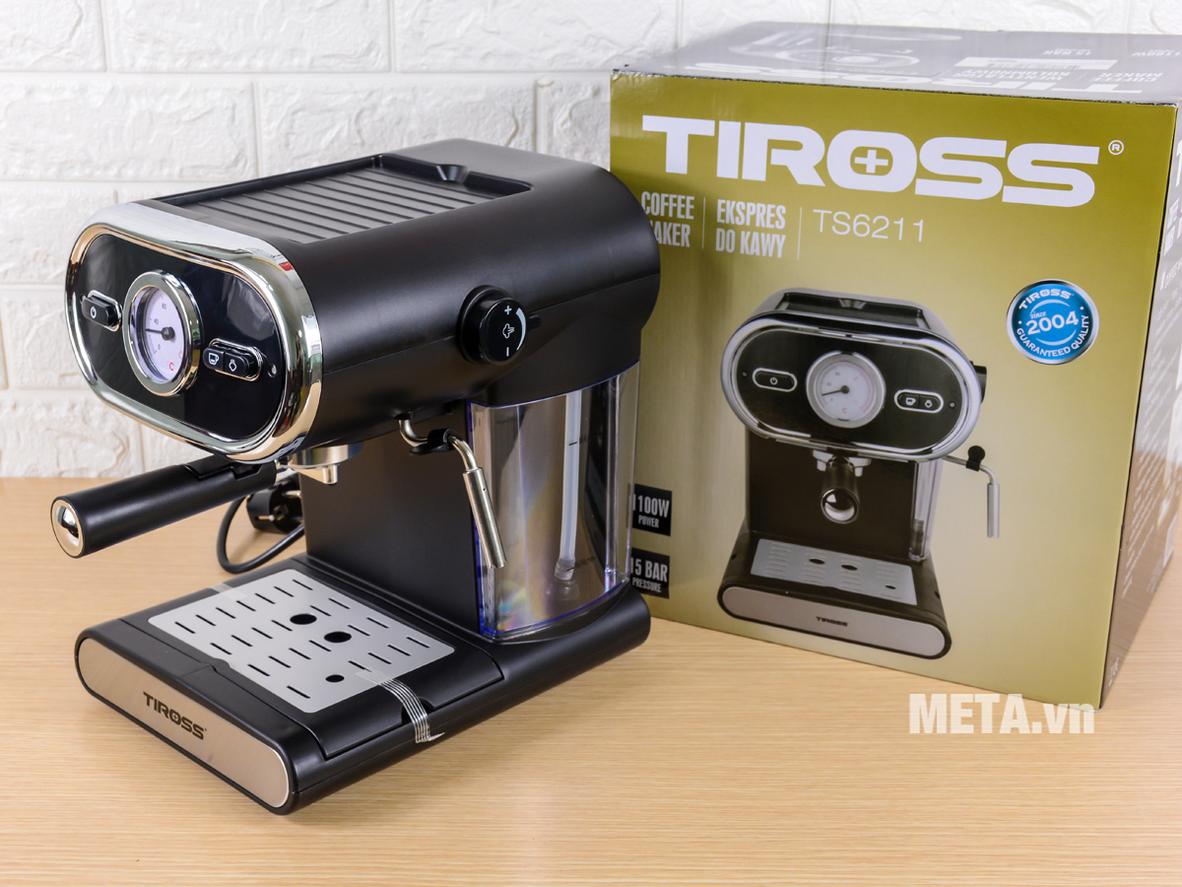 Tiross TS6211 nổi bật với áp suất 15 bar, công suất 1100W và thiết kế bán tự động dễ dùng.