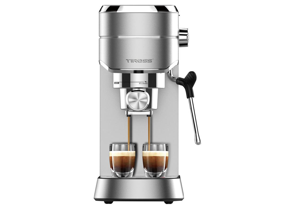 Máy pha cà phê Espresso Tiross TS6212 thiết kế gọn, phù hợp bếp và pantry nhỏ.