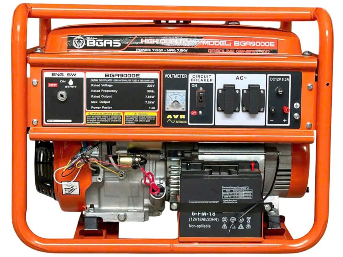 Máy phát điện chạy xăng BGAS BGA9000GE (7KW) cho nhu cầu điện dự phòng tải lớn.