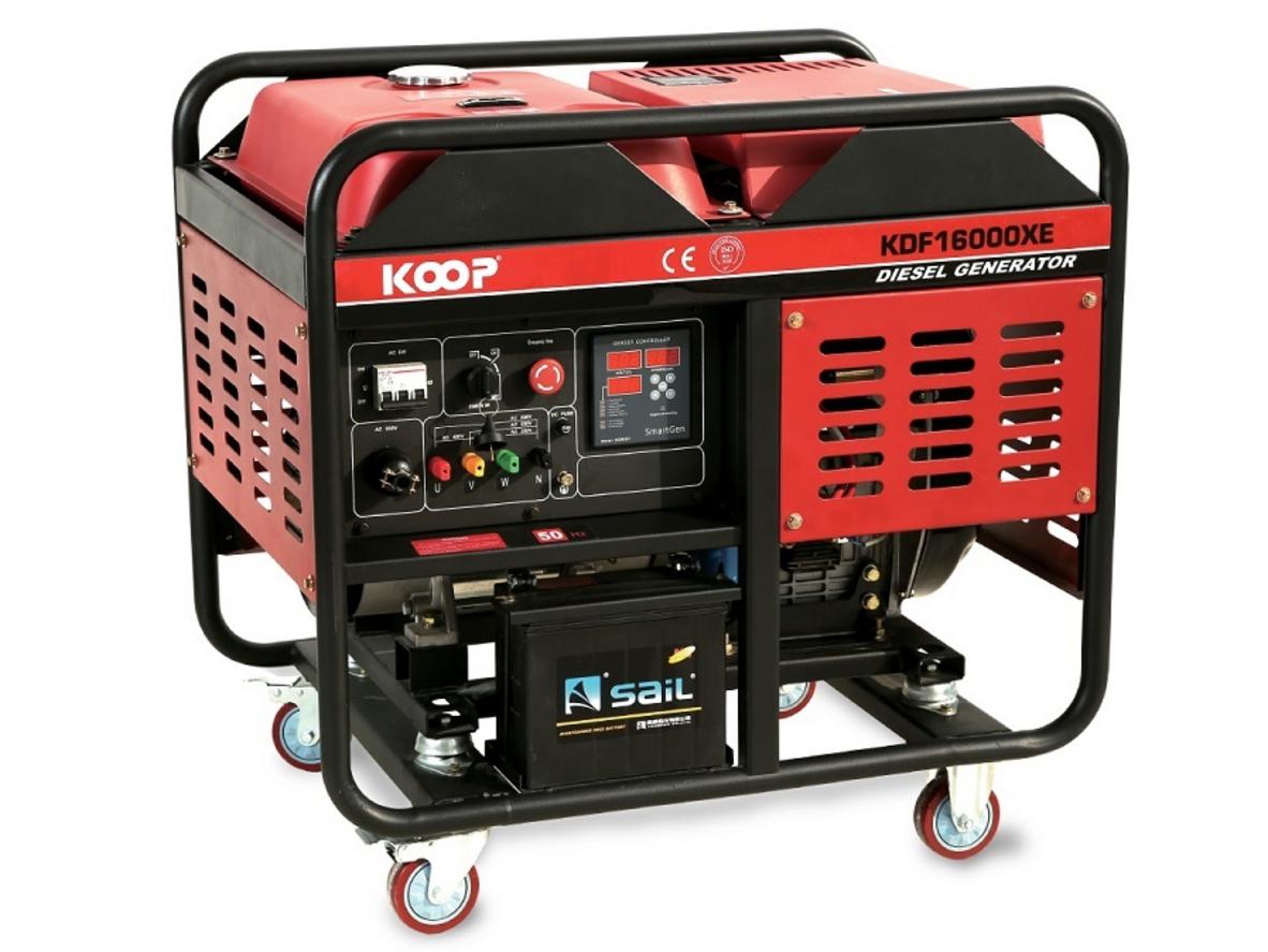 Máy phát điện chạy dầu Koop KDF16000XE 12KW dành cho nguồn điện dự phòng tải lớn.