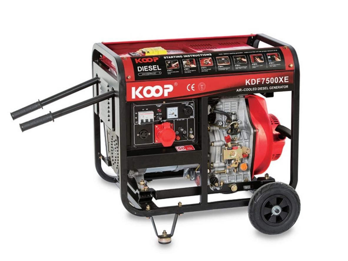 Máy phát điện chạy dầu Koop KDF7500XE phù hợp cho nhu cầu điện dự phòng 5.0 kW.