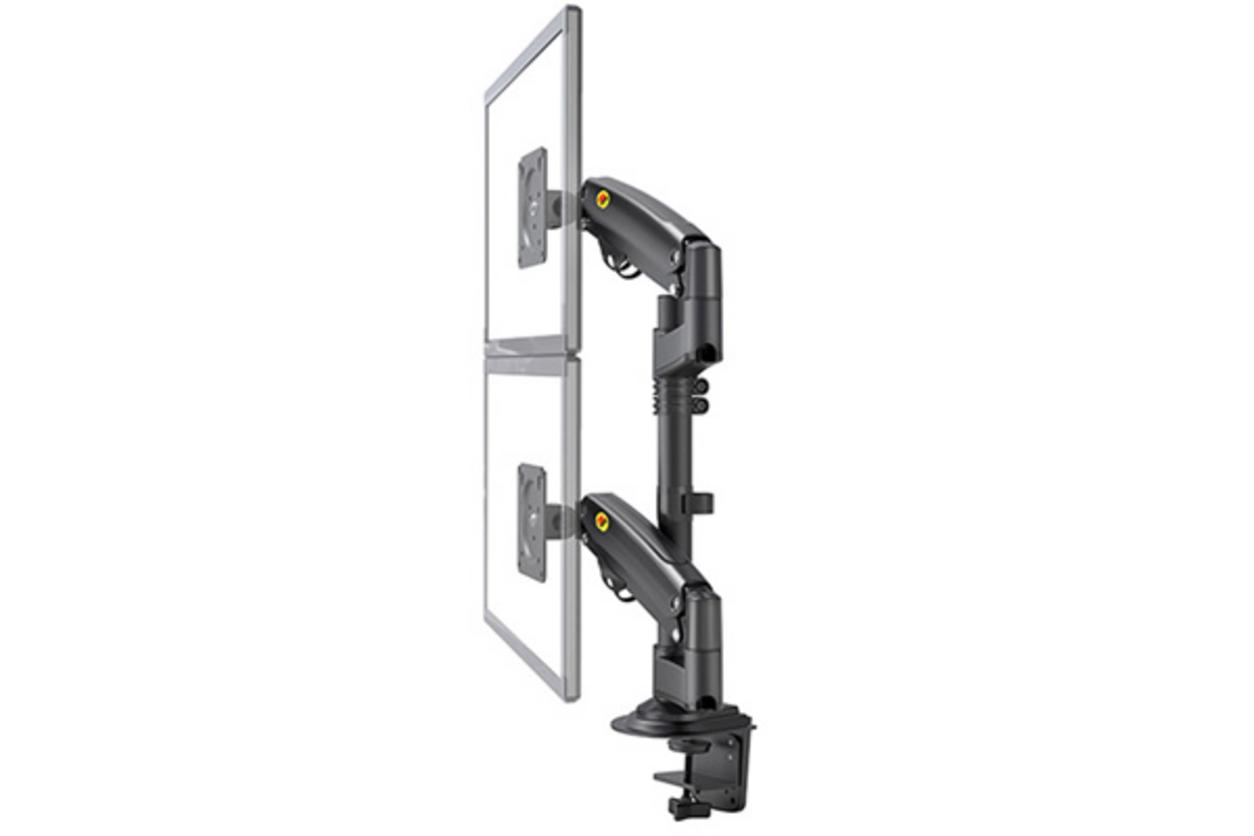 NB H180 giữ chắc 2 màn hình và cho phép xoay, nghiêng linh hoạt.