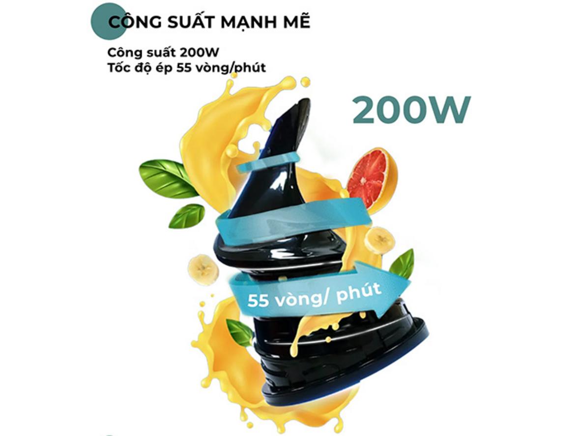 Ống tiếp nguyên liệu 80mm giúp ép nguyên trái tiện hơn.