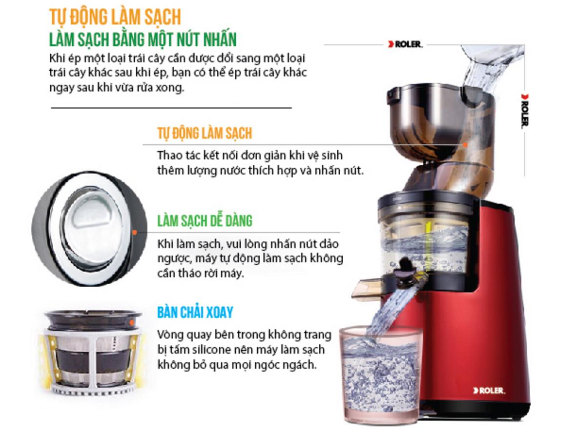 Ống tiếp nguyên liệu 8,1cm giúp ép nguyên trái tiện hơn.
