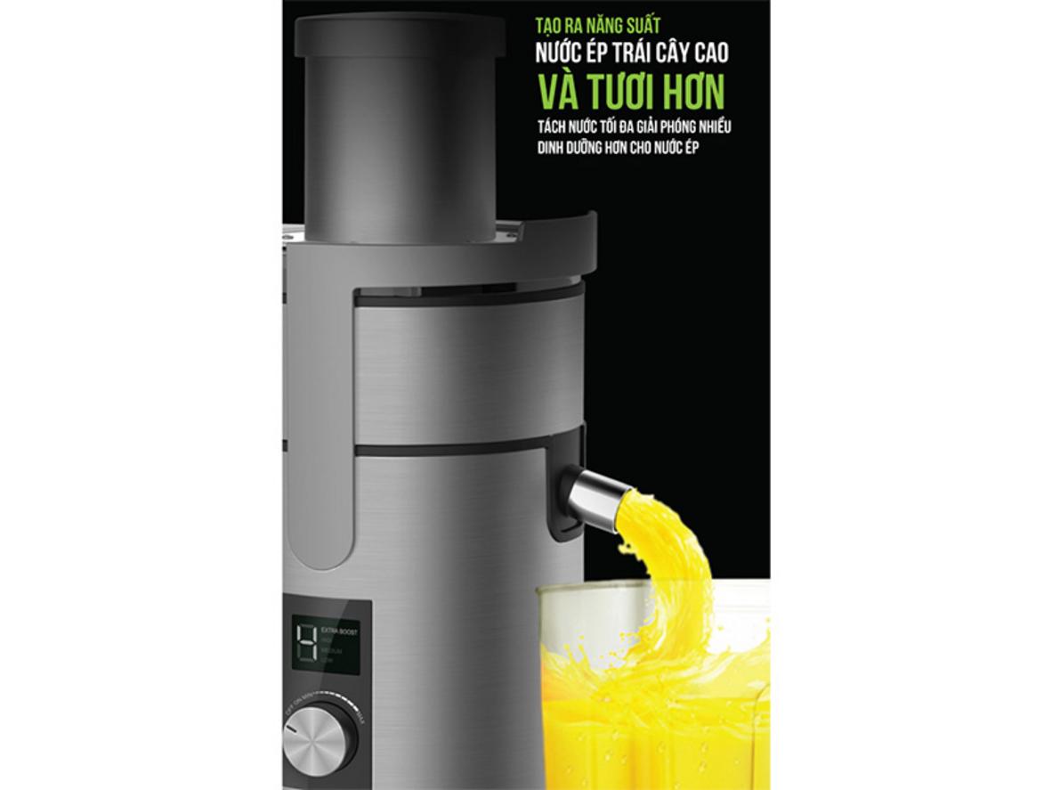 Ống tiếp nguyên liệu 85mm giúp ép nguyên trái nhanh gọn.
