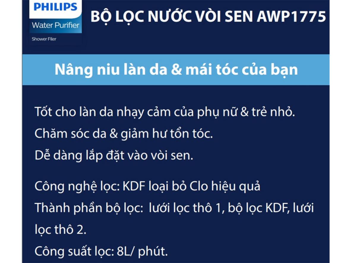Cấu tạo 3 lớp lọc của Philips AWP1775 giúp giảm clo dư và giữ nước tắm thoải mái.