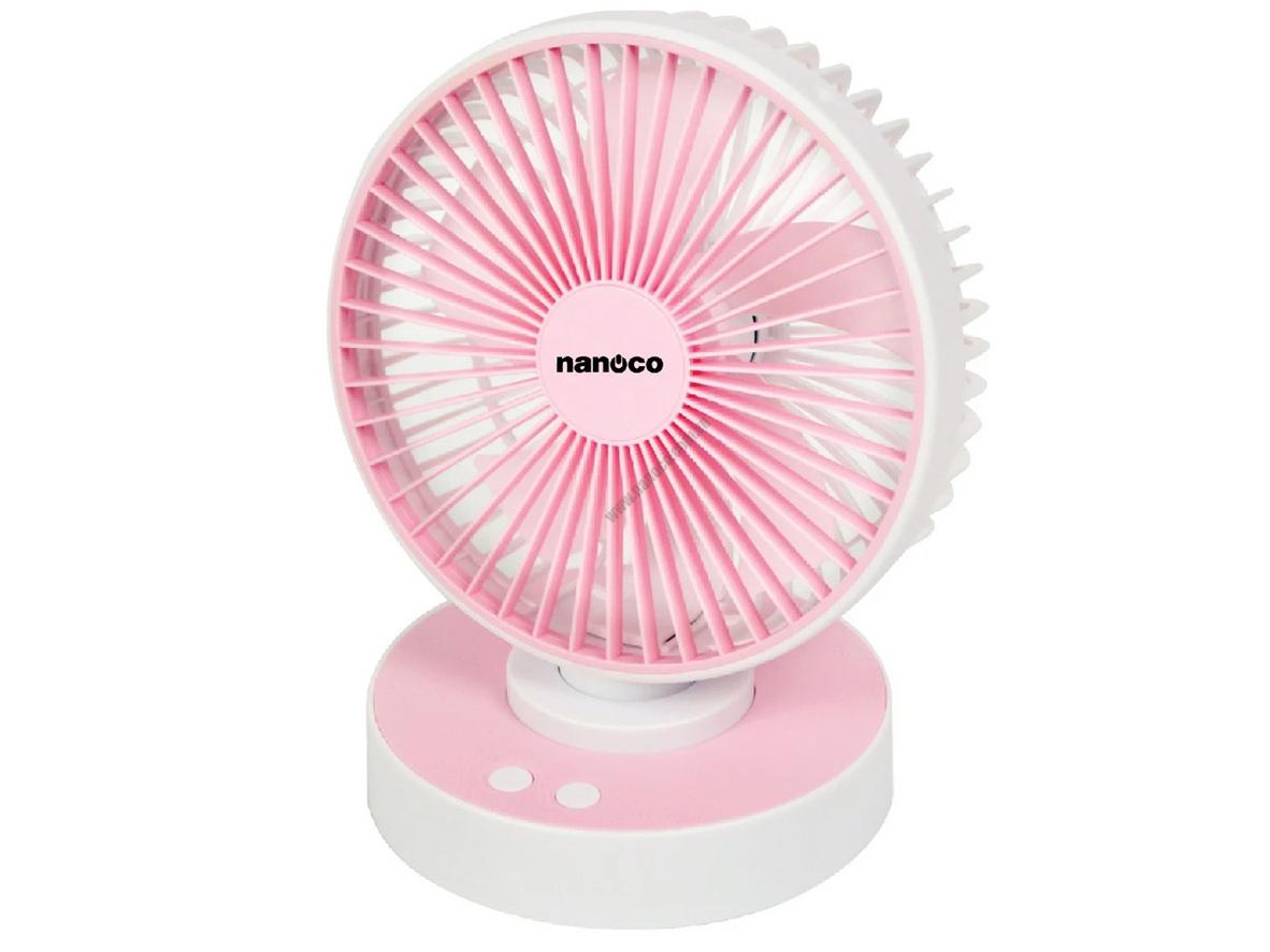 Quạt sạc điện Nanoco NRF6215W/NRF6215P nhỏ gọn, phù hợp bàn làm việc và phòng ngủ.