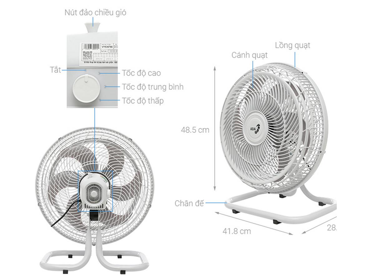 Thiết kế 6 cánh và lồng nhựa cao cấp giúp quạt tạo gió mạnh, an toàn hơn khi sử dụng.