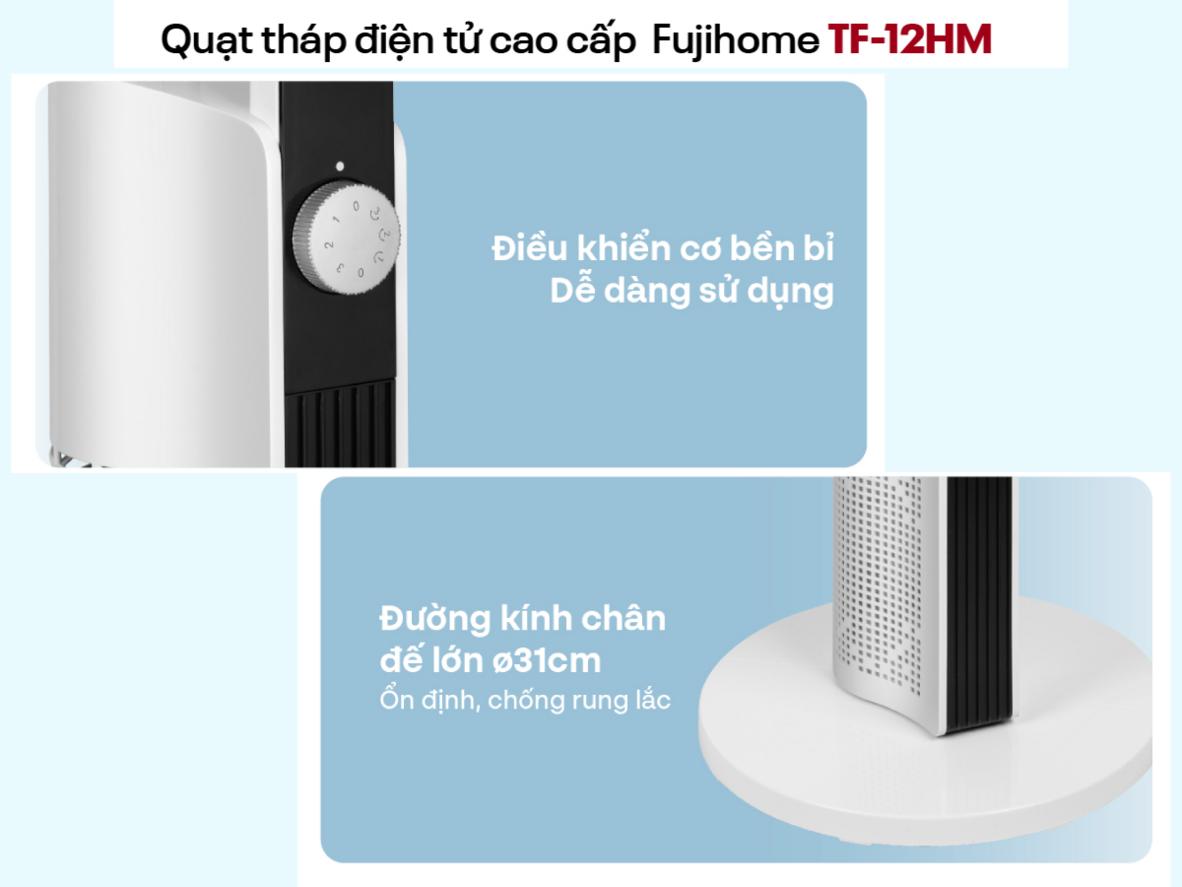 Quạt tháp FujiHome TF-12HM gọn đẹp, phù hợp không gian hiện đại.