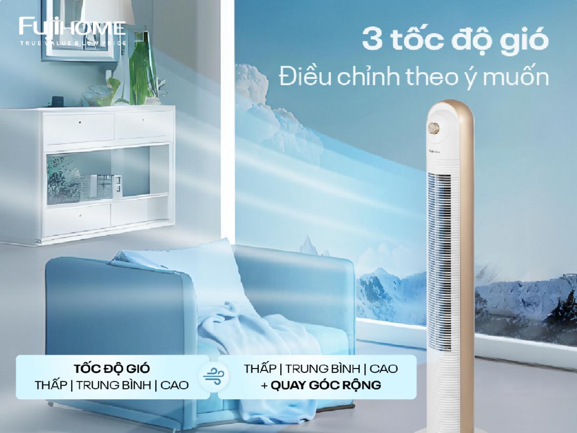 Góc quay 90 độ giúp luồng gió phân tán rộng và đều hơn trong không gian sử dụng.