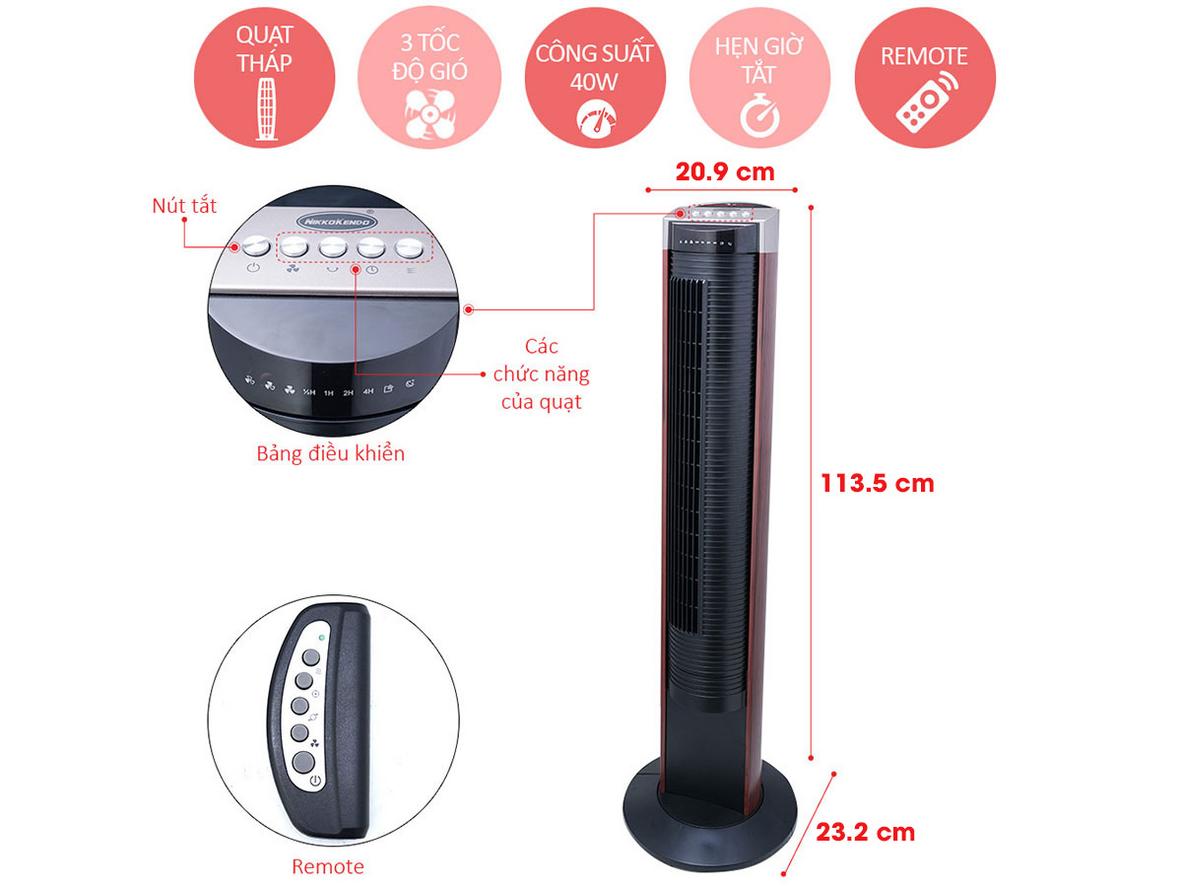 Các tính năng chính của Quạt tháp Nikko Kendo X02B giúp làm mát êm và dễ sử dụng.