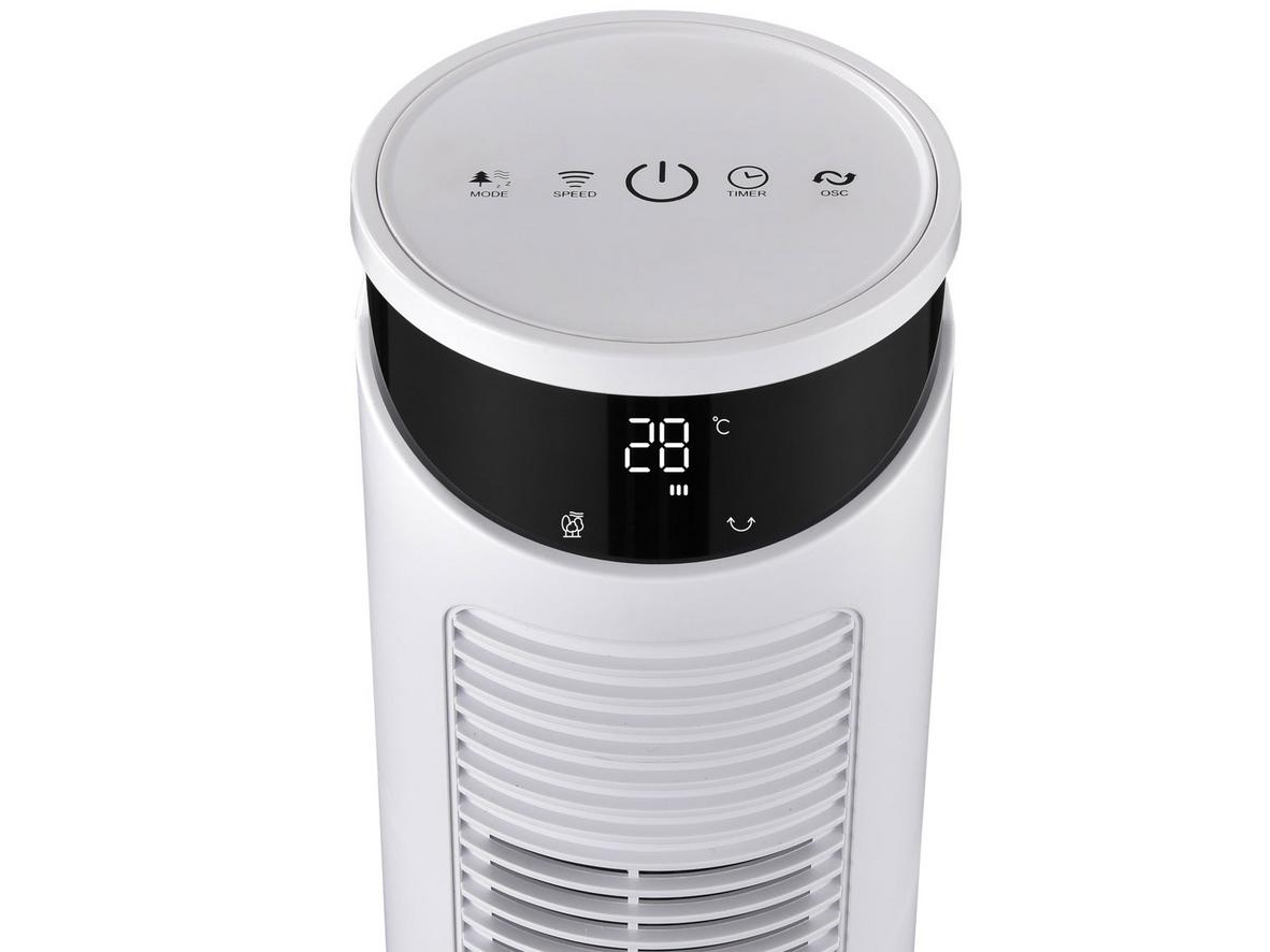 Dáng tháp cao 116,84 cm giúp quạt phù hợp phòng ngủ, căn hộ và góc làm việc.