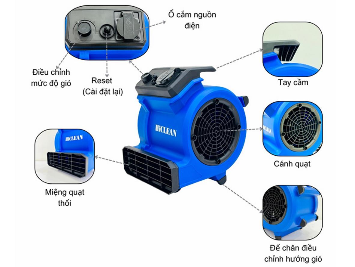 Công suất 150W và lưu lượng gió 16 m3/phút giúp HC538 làm khô nhanh trong không gian nhỏ.