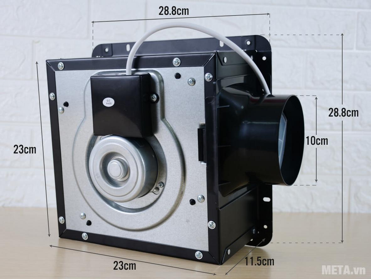 Thông số kỹ thuật quạt thông gió gắn trần Nanyoo BPT10-15: 28W, 168 m³/h, 30dB, Ø100 mm.