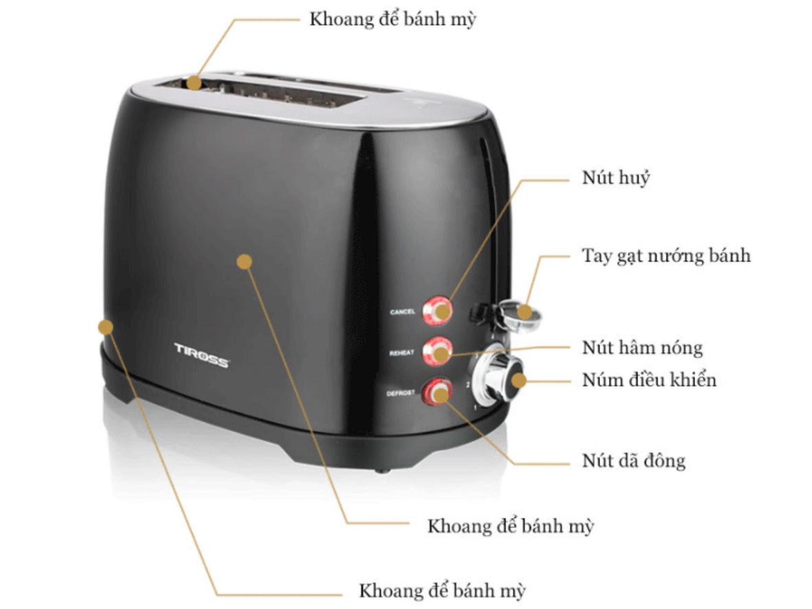 Vỏ inox và khay hứng vụn giúp vệ sinh nhanh gọn.