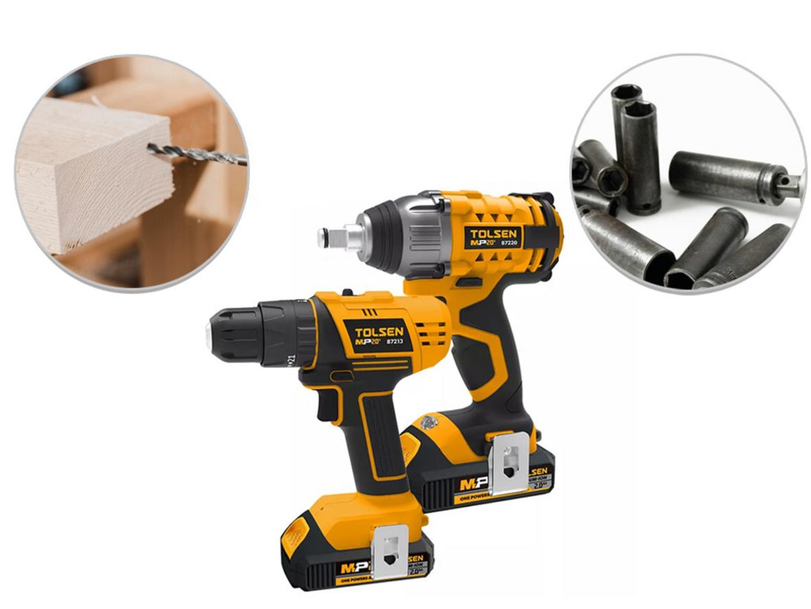 Bộ đôi Tolsen 87240 20V gọn, mạnh và đa năng cho nhiều tác vụ.