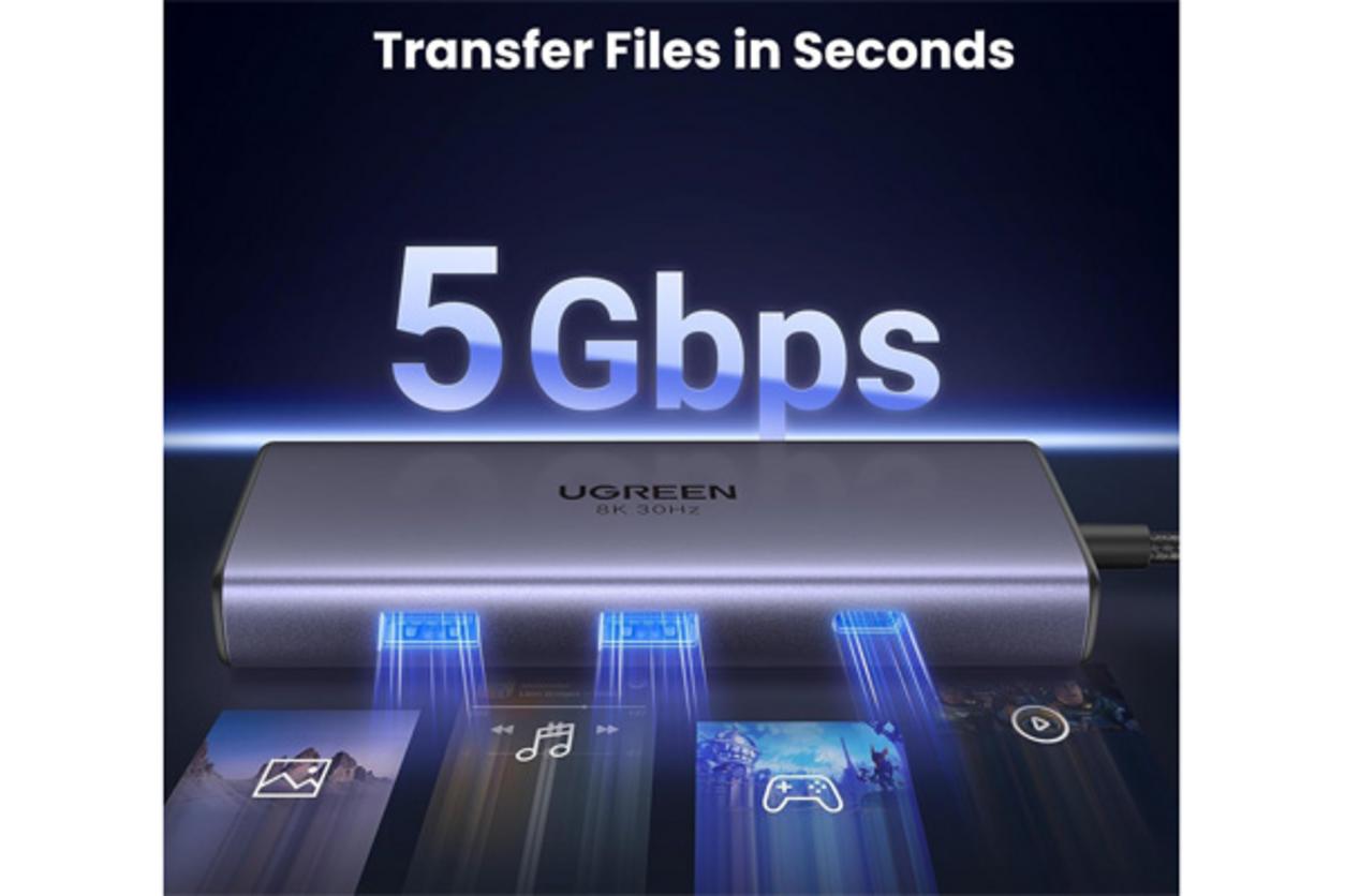 Cấu hình 6 trong 1 của Ugreen 15852 giúp biến laptop USB-C thành trung tâm kết nối đa năng.