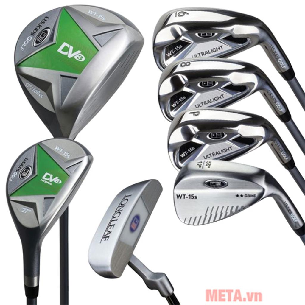Cấu hình 7 gậy + 1 túi của US Kids Golf UL57 giúp bé tập đủ các cú đánh cơ bản.