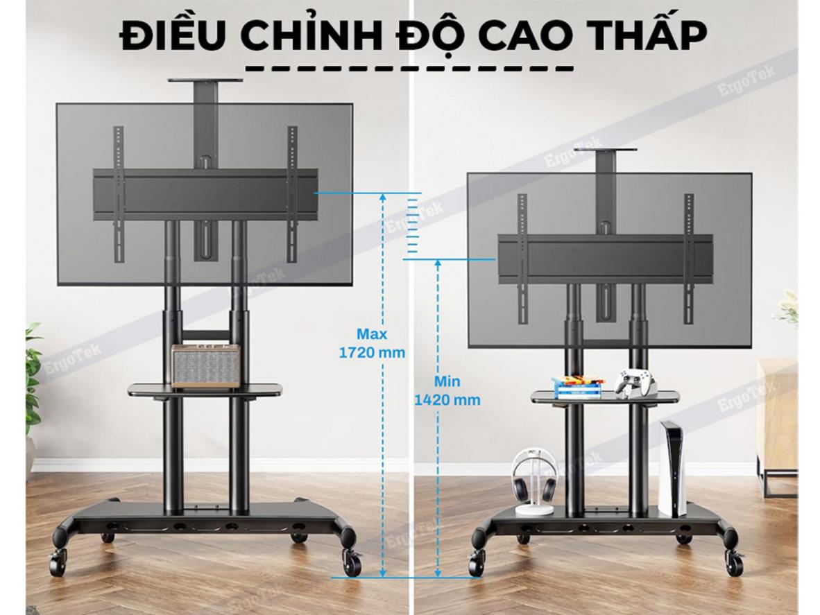 Ergotek E2600 hỗ trợ VESA 200x200mm đến 800x500mm, phù hợp nhiều mẫu TV lớn.