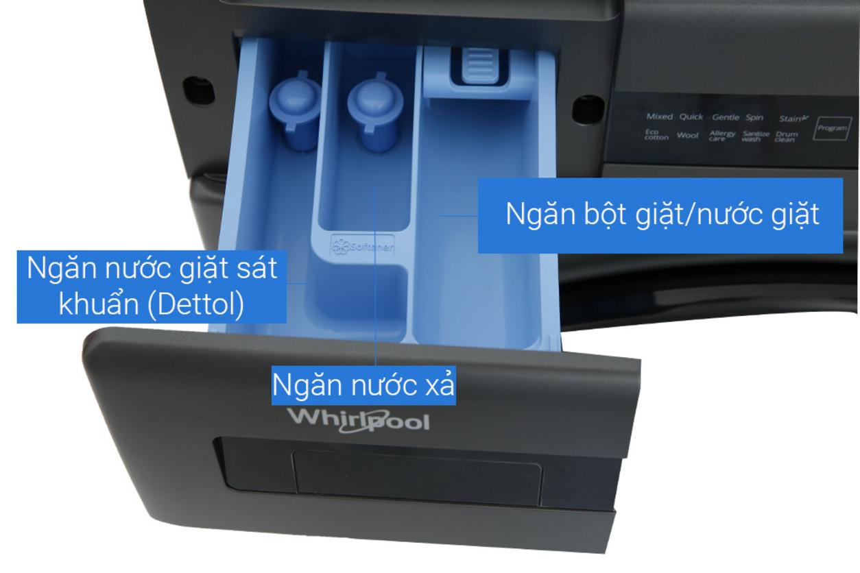 Sanitize Wash và giặt khí nóng hỗ trợ làm sạch sâu, phù hợp gia đình có trẻ nhỏ.