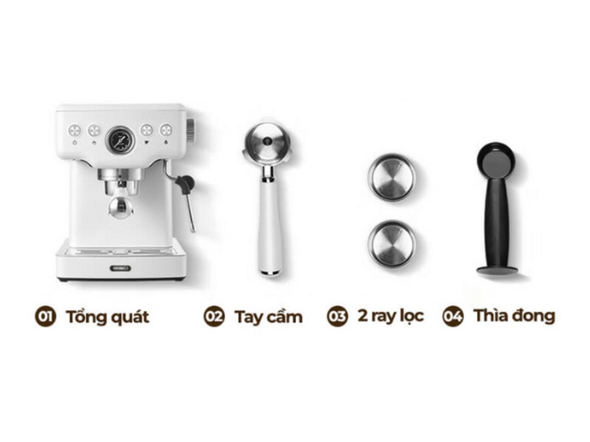 Tay cầm 51mm giúp thao tác pha espresso gọn và dễ làm quen.