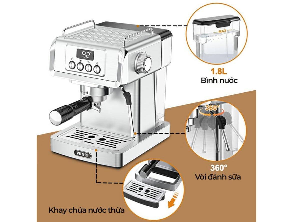 Bình nước 1,8 lít hỗ trợ pha liên tục và tiện châm nước hơn.
