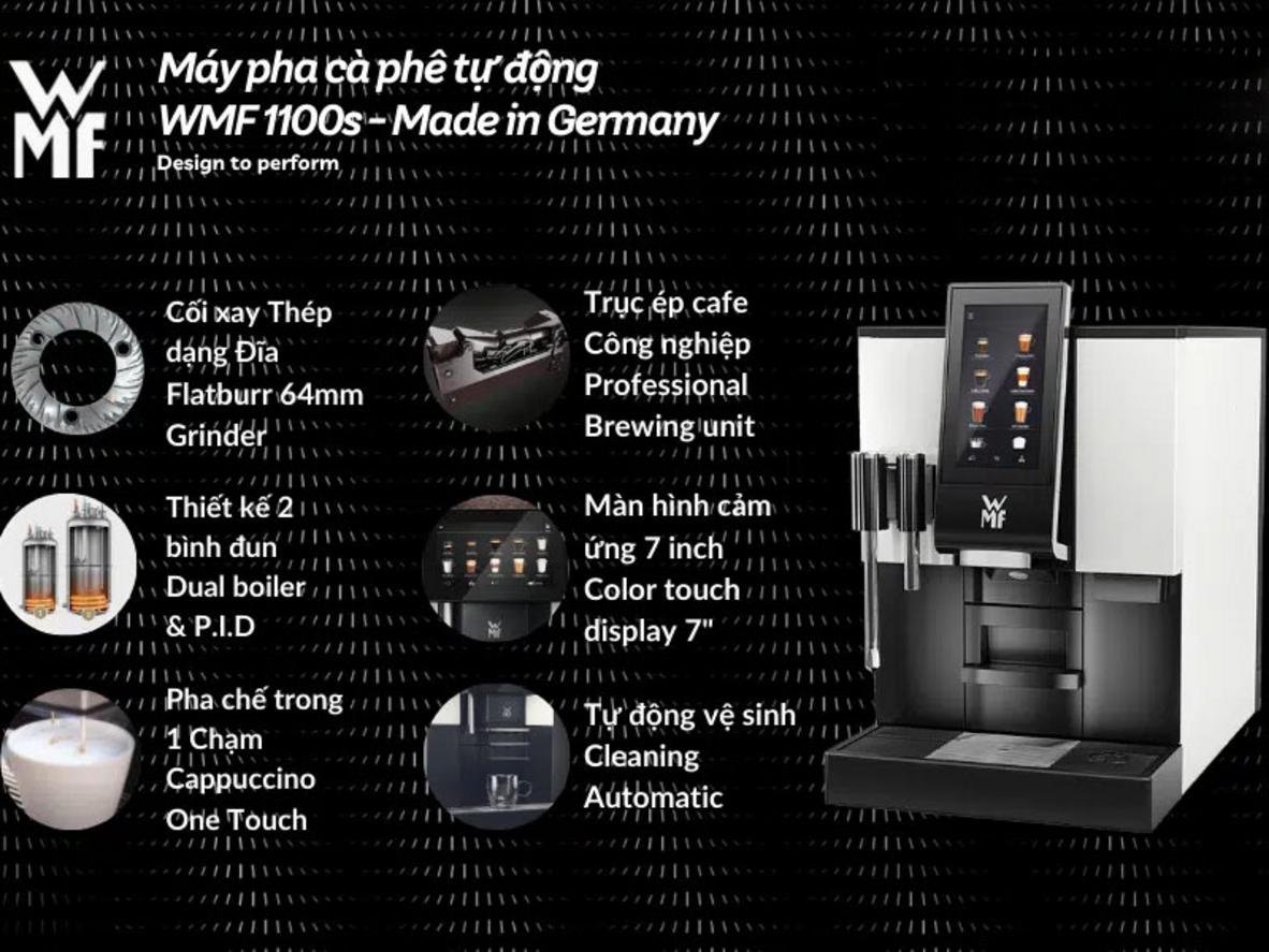 WMF 1100S cho phép mở rộng menu với 2 hộc cafe và 2 cối xay độc lập.