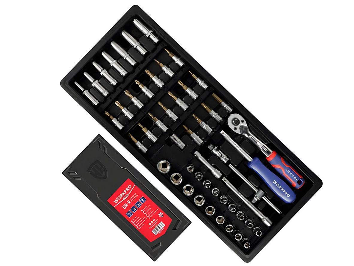 Bộ Workpro WP209038 gồm nhiều nhóm phụ kiện giúp siết mở linh hoạt ở nhiều góc độ.