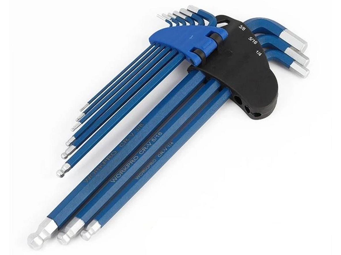 Chi tiết 9 size hệ mét của bộ lục giác đầu bi kiểu L Workpro WP222011.