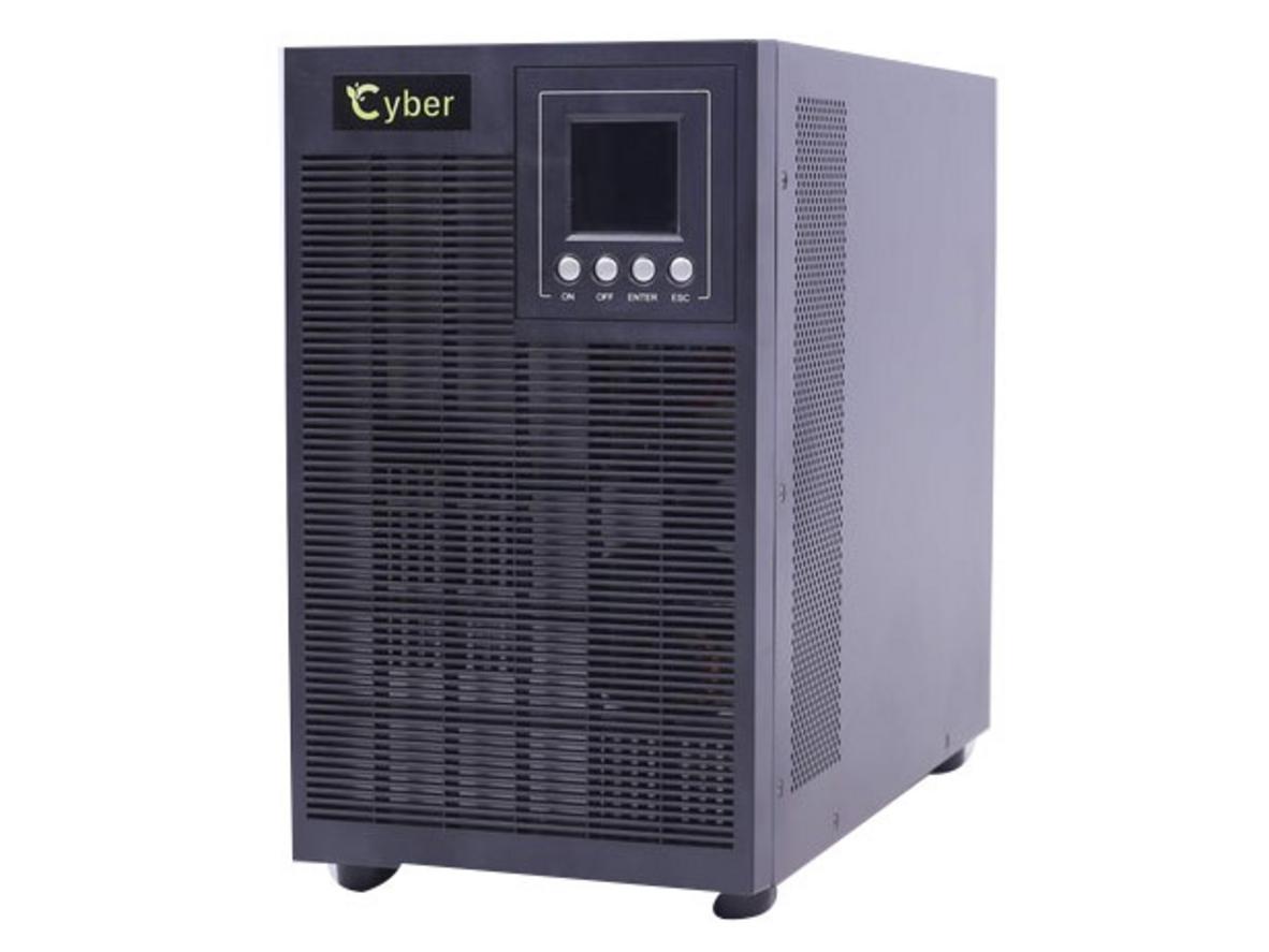 UPS online 3KVA Cyber PP3K dạng đứng với màn hình LCD và thiết kế tower tiết kiệm diện tích.