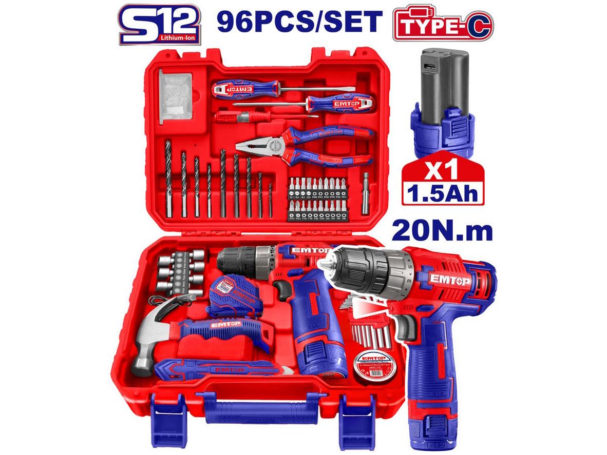 Bộ máy khoan pin kèm 96 món đồ nghề Emtop EEDK09601