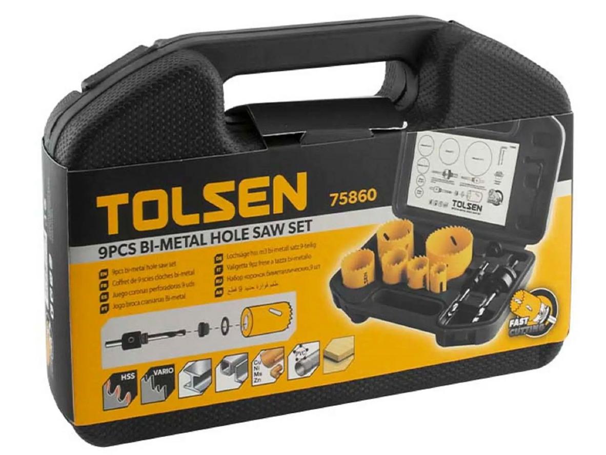 Cận cảnh mũi khoét Tolsen 75860 với dải kích thước 22mm đến 64mm.