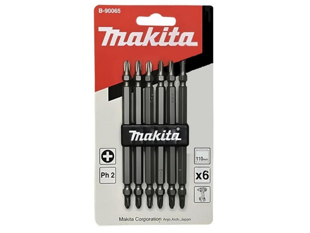 Bộ mũi vít 2 đầu Ph2 110mm Makita B-90065 phù hợp thao tác sâu và bám vít ổn định hơn.