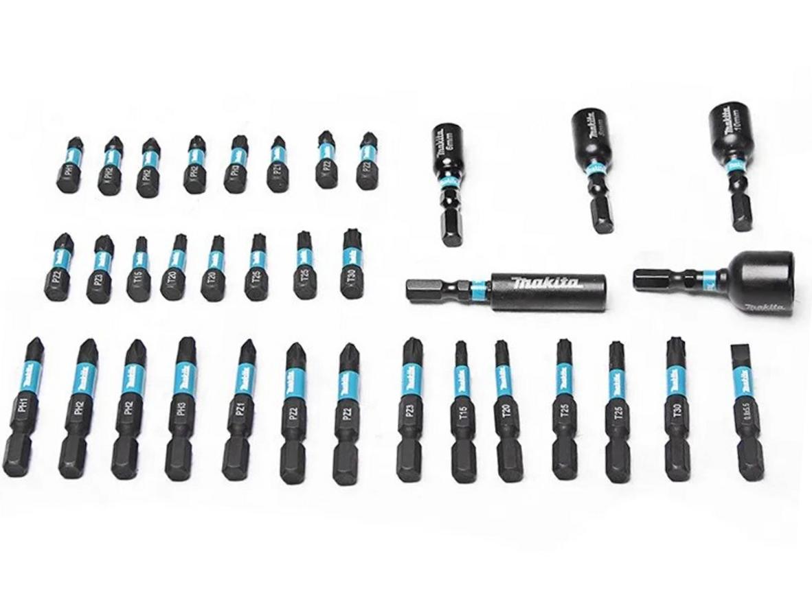 Các đầu vít phillips, slotted, torx và hex trong bộ Makita E-06638.