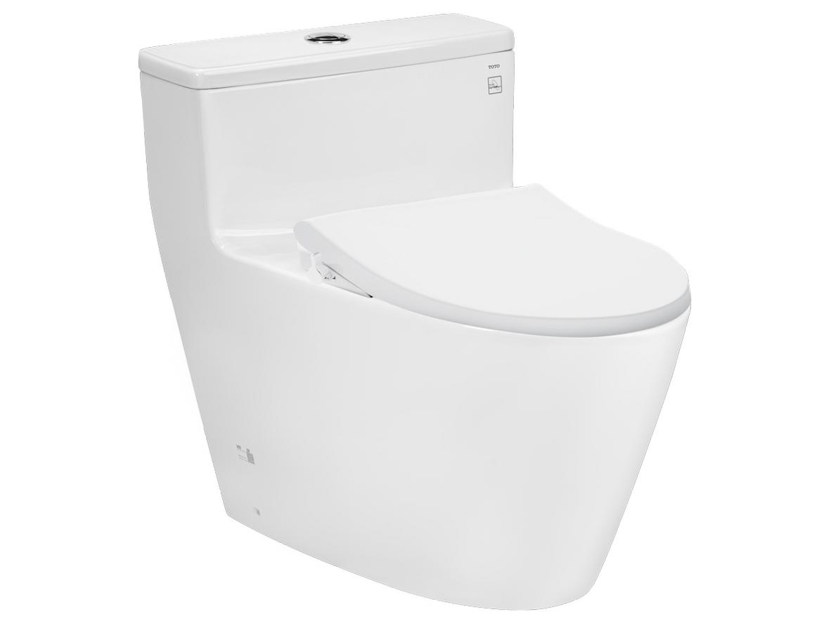 Bồn cầu 1 khối TOTO MS625DE4 kèm nắp rửa cơ ECOWASHER TCW1211A mang đến cảm giác gọn, sạch và sang cho phòng tắm hiện đại.