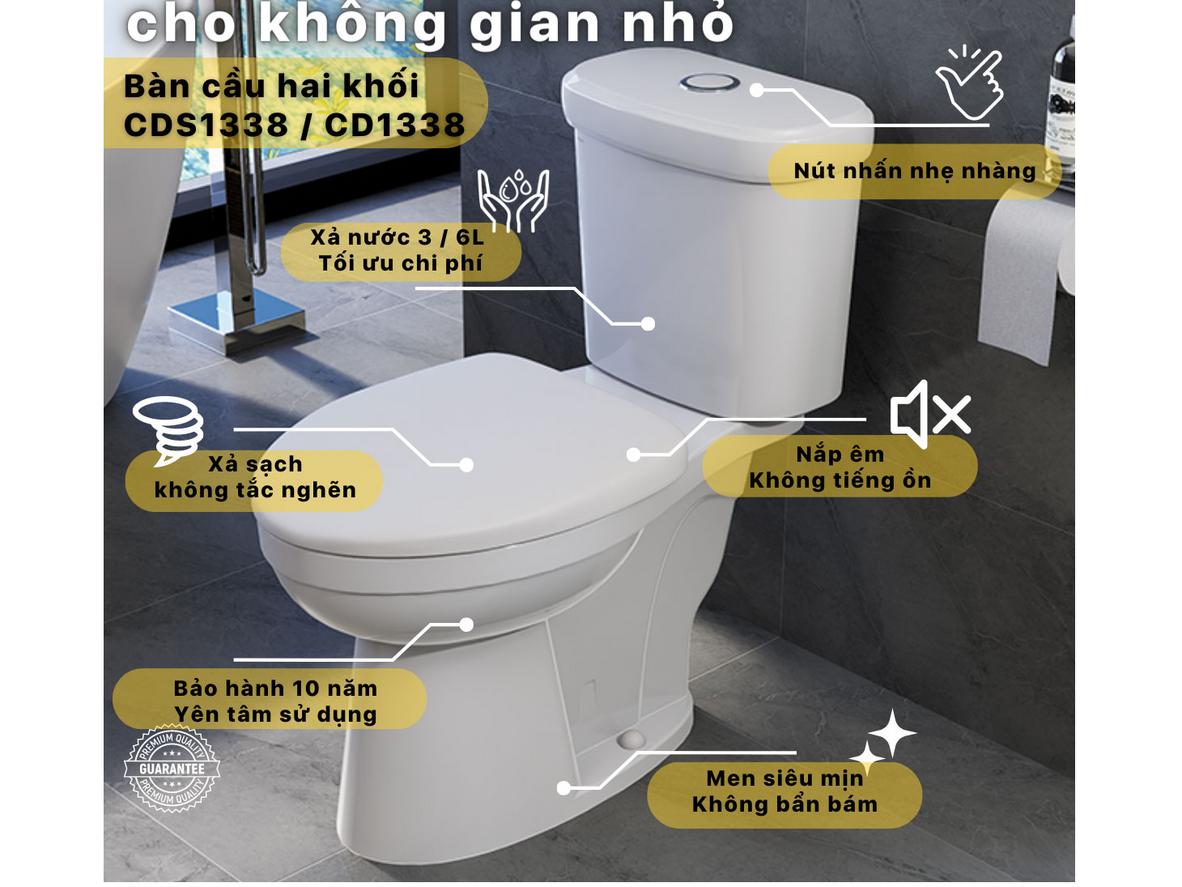Cấu tạo 2 khối Caesar CD1338 với thân cầu C1338-PW và thùng nước T1238.