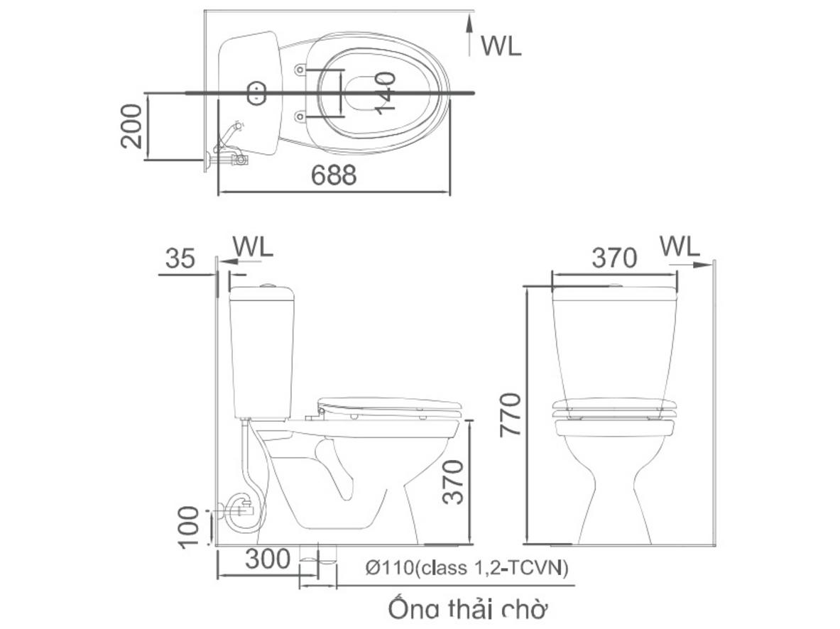 Thiết kế 2 khối gọn, xả nhấn 2 chế độ của INAX C-108VAN/BW1.