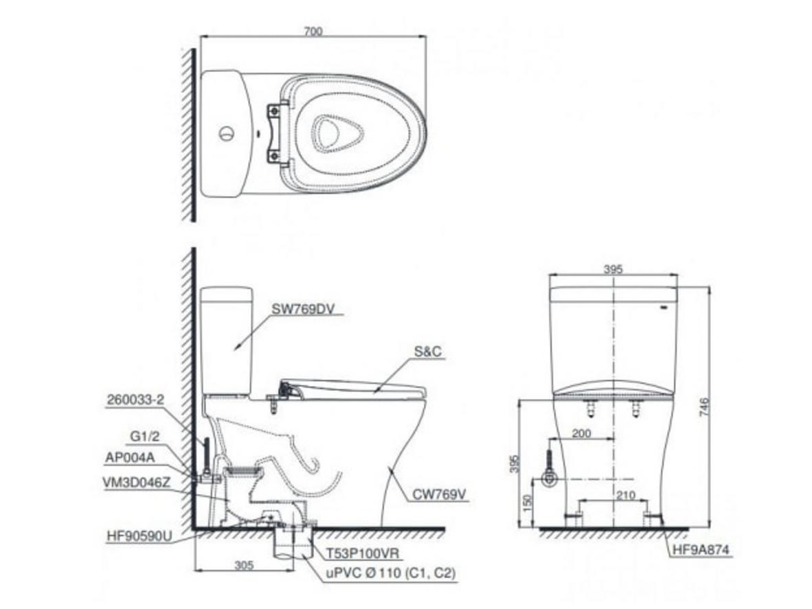 TOTO CS769DRT8 kết hợp Tornado, CeFiONtect và nắp êm TC600VS.