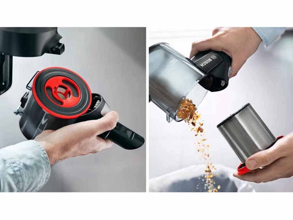 Bosch BCS712XXL nổi bật với ống Flex Tube 90° và đầu hút có đèn LED.