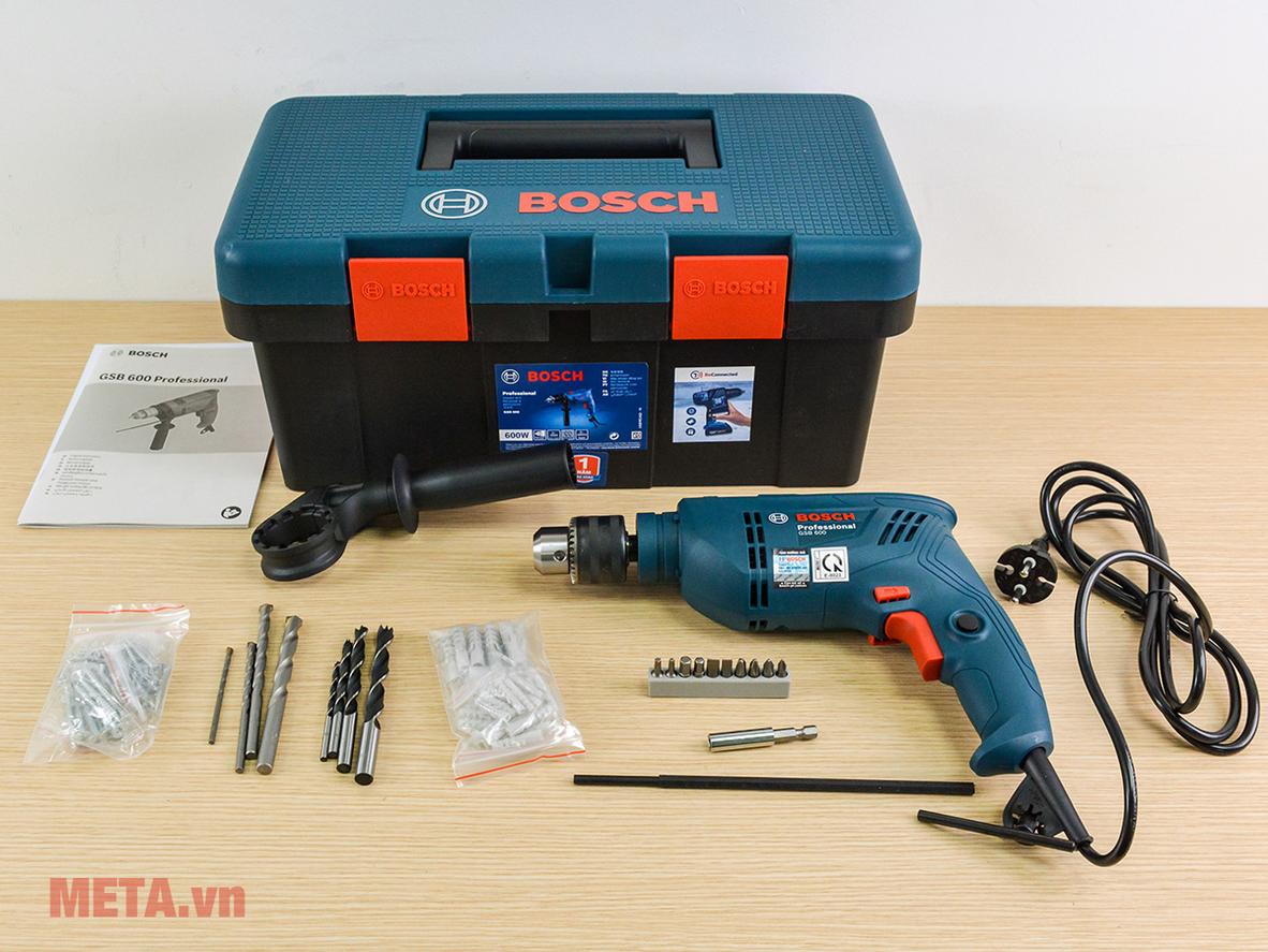 600W và 0–48.000 bpm giúp Bosch GSB 600 xử lý tốt các bề mặt cứng trong gia đình.