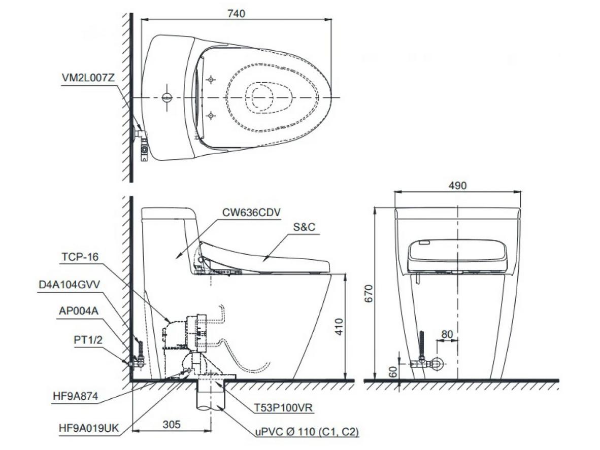 Men sứ CeFiONtect hỗ trợ hạn chế bám bẩn, giúp bồn cầu TOTO MS636DT2 dễ vệ sinh.