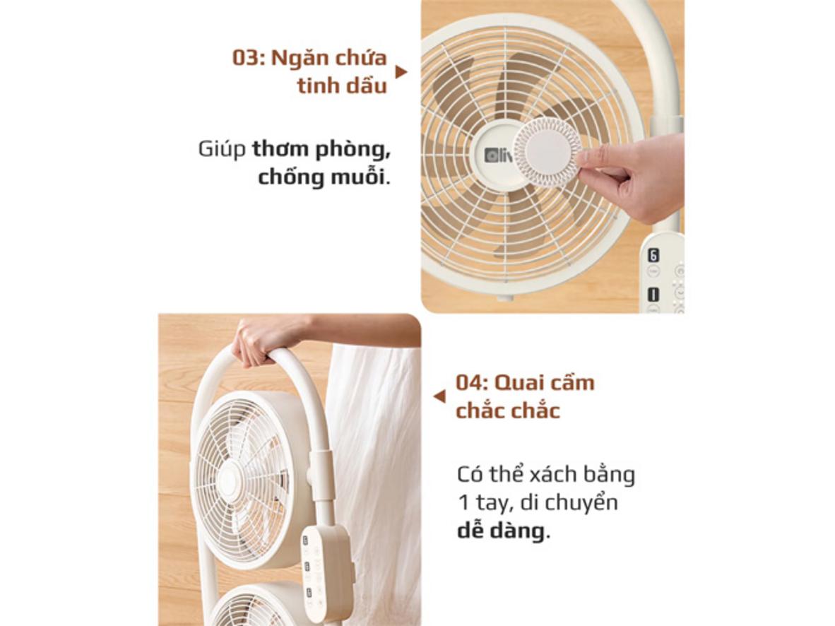 Động cơ DC Inverter 30W giúp quạt chạy êm, phù hợp dùng xuyên đêm.