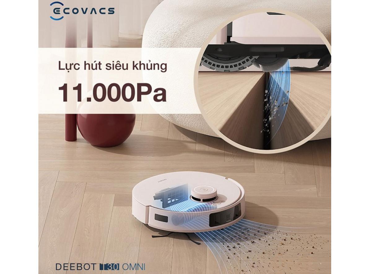 Lực hút 11.000Pa giúp Ecovacs Deebot T30 Omni xử lý bụi mịn, tóc rụng và rác vụn hiệu quả.
