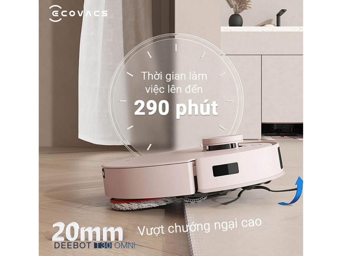 Các công nghệ nổi bật của Ecovacs Deebot T30 Omni: hút mạnh, lau sát mép, tự làm sạch và vận hành gần như tự động.