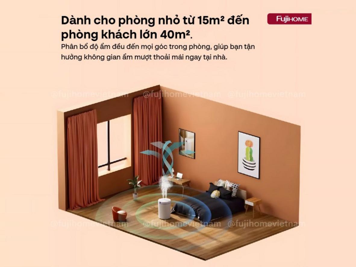 HM05B phun đều với 2 vòi phun kép, lý tưởng cho phòng ngủ 20m².