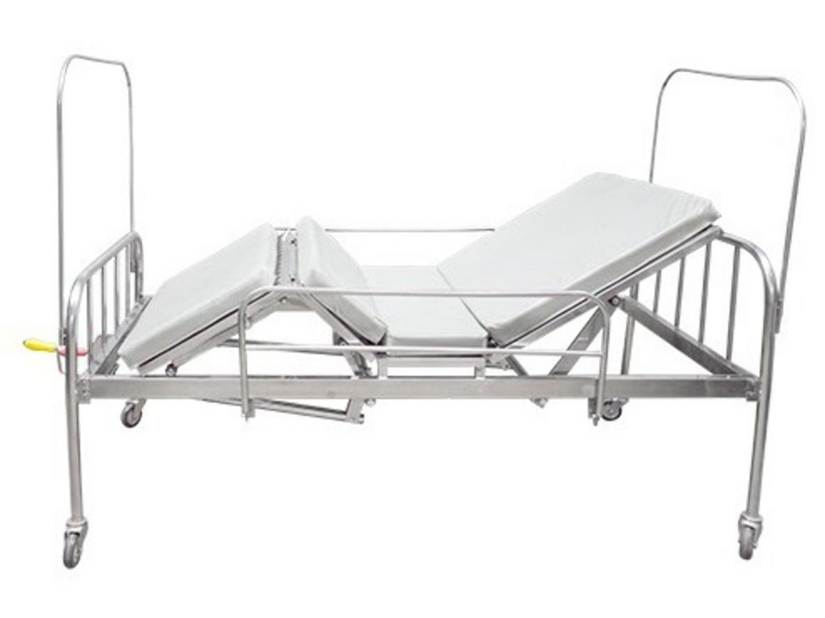 Giường bệnh nhân inox 2 tay quay đầy đủ phụ kiện, tối ưu chăm sóc tại nhà và phòng khám nhỏ.