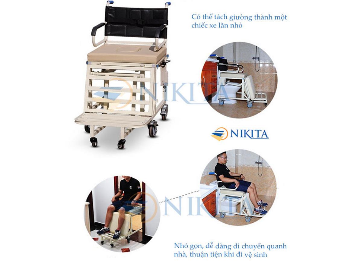 Nikita NKT-DCN09 tích hợp 3 tay quay, 4 bánh xe và xe lăn tách rời.