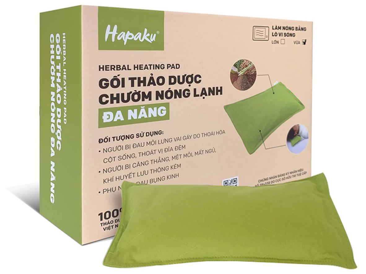 Gối chườm nóng thảo dược Hapaku làm nóng bằng lò vi sóng, tiện chườm ấm tại nhà.