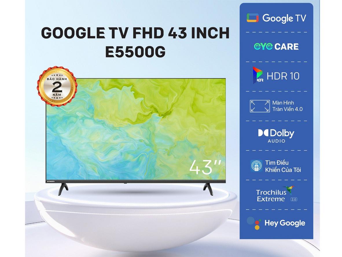 Chi tiết tính năng của Google Tivi LED Skyworth 43 inch Full HD 43E5500G cho phòng ngủ và không gian nhỏ.