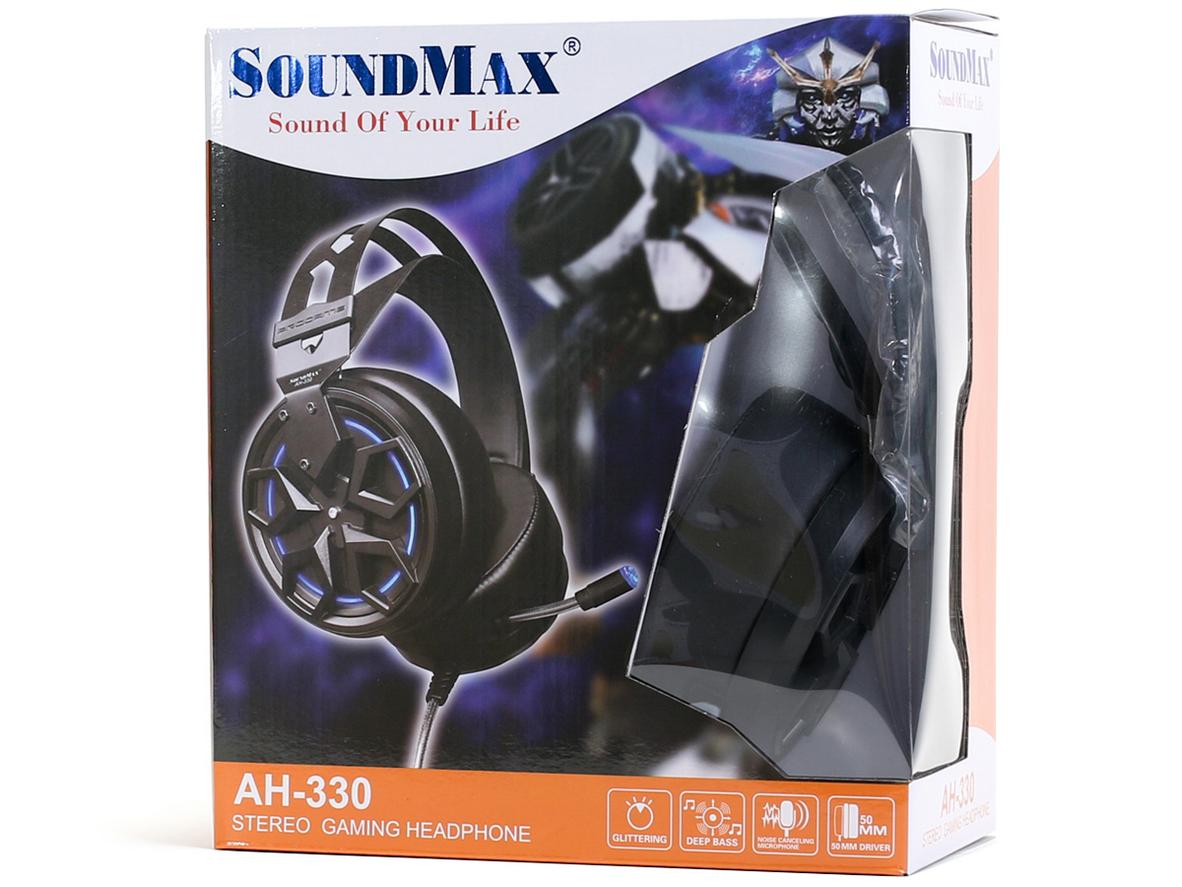 SoundMax AH330 dùng driver 50mm và jack 3.5mm, phù hợp PC, laptop và nhu cầu làm việc tại nhà.